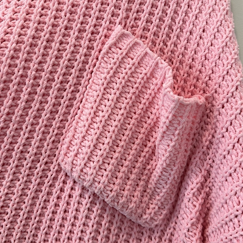 Oversized Chunky Open Knit Barbie Pink Sweater Size Small Girl Slouchy Pretty - Picture 3 of 7